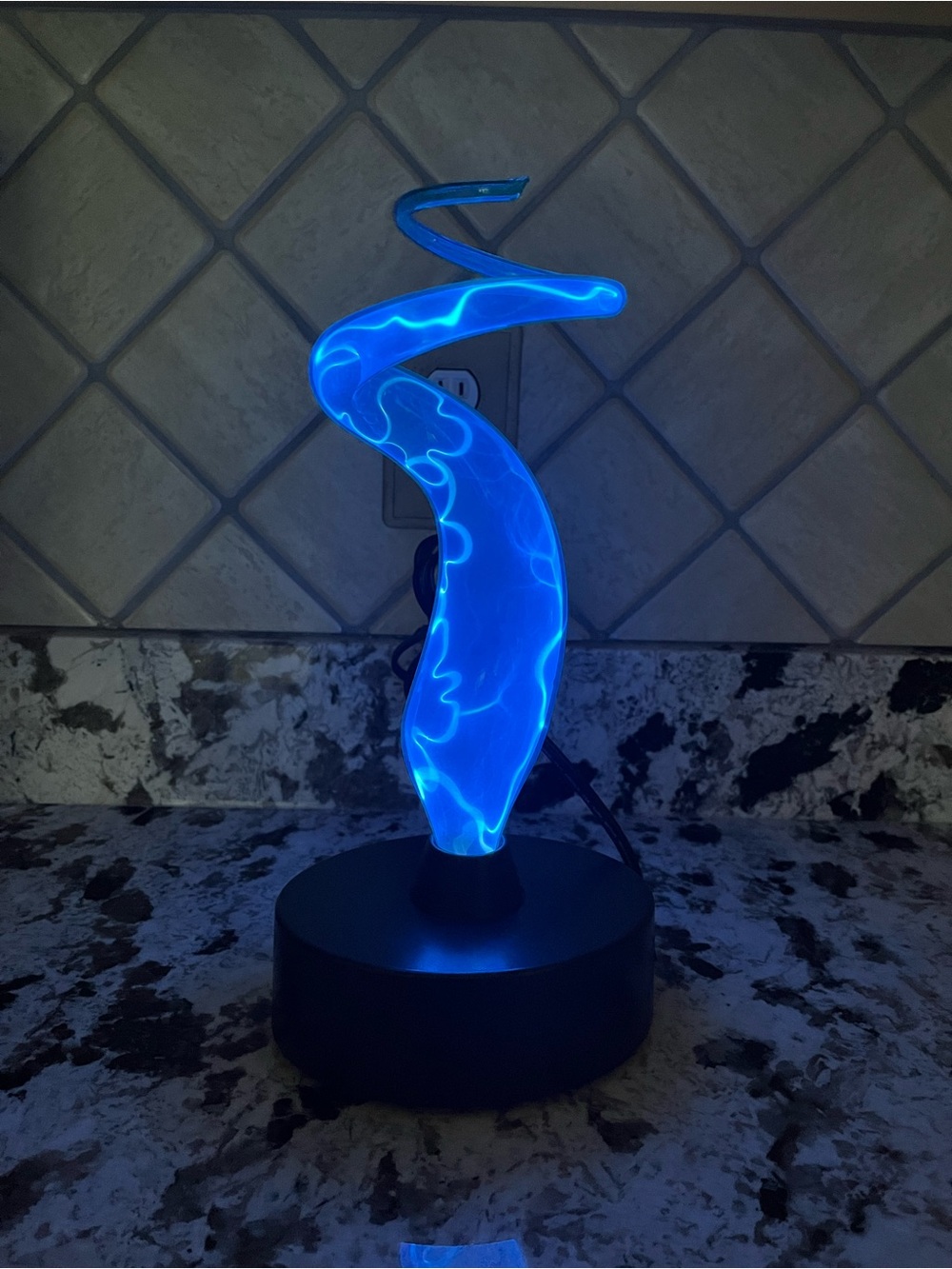 Blue LED Abstract Glass Sculpture Lamp - Home Art